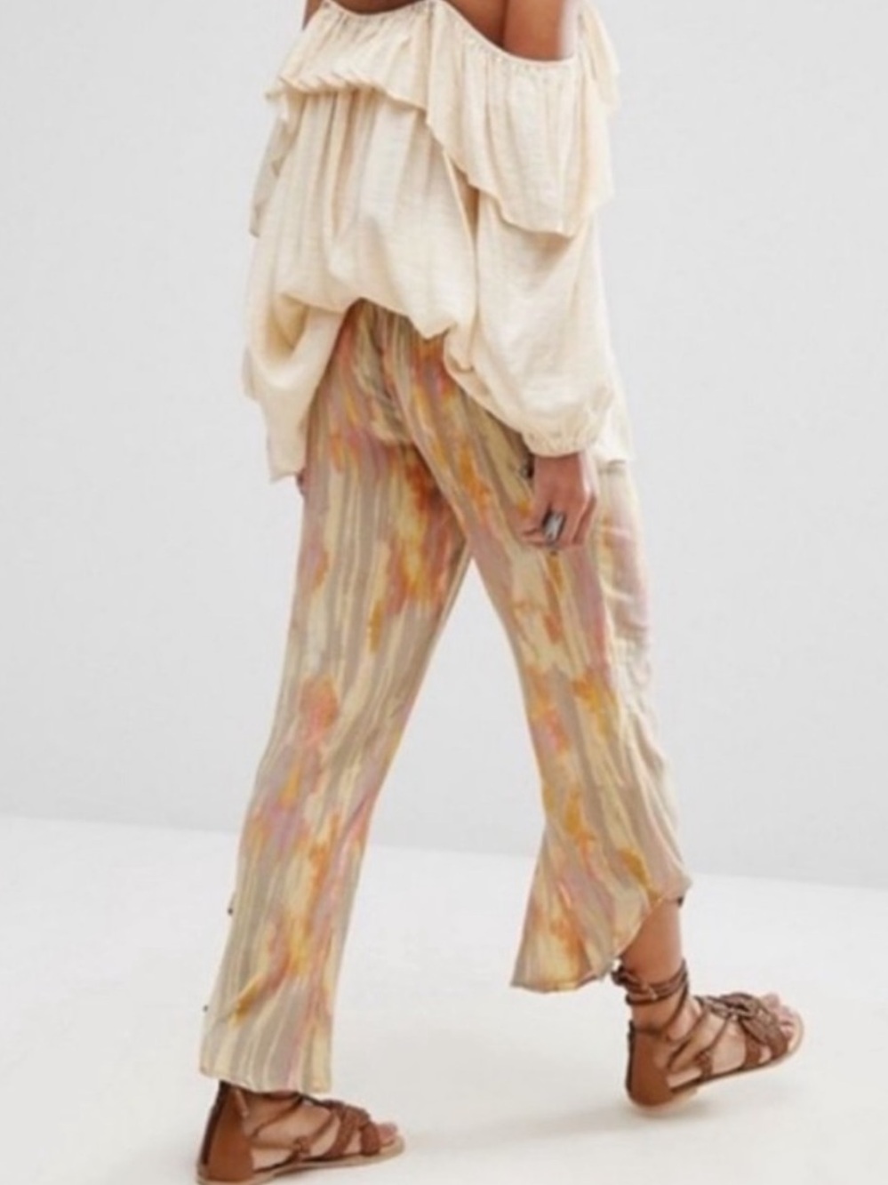 Free People Dancing Days Pants Gauze Flowy Pink Yellow Size Medium - Picture 6 of 10